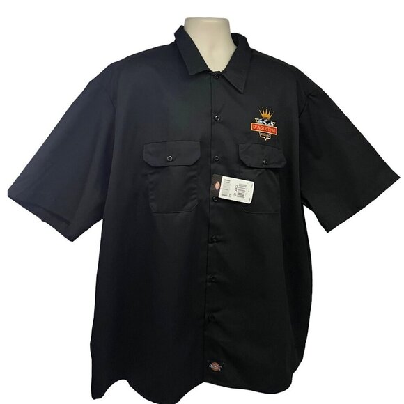 Dickies Mens Black Button Up Mechanic Garage Work Shirt 3XL Pockets Embroidered - Picture 1 of 10